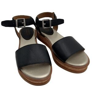 Lucca Lane Kameron Sandals Open Toe Ankle Strap Black Leather Women's Size US 7M